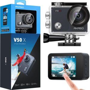 AKASO V50X Native 4K30fps WiFi Action Camera with EIS Touch Screen 4X Zoom 131 feet Waterproof Camera Support External Mic Remote Control with Helmet Accessories (Without 64GB MicroSD Card)