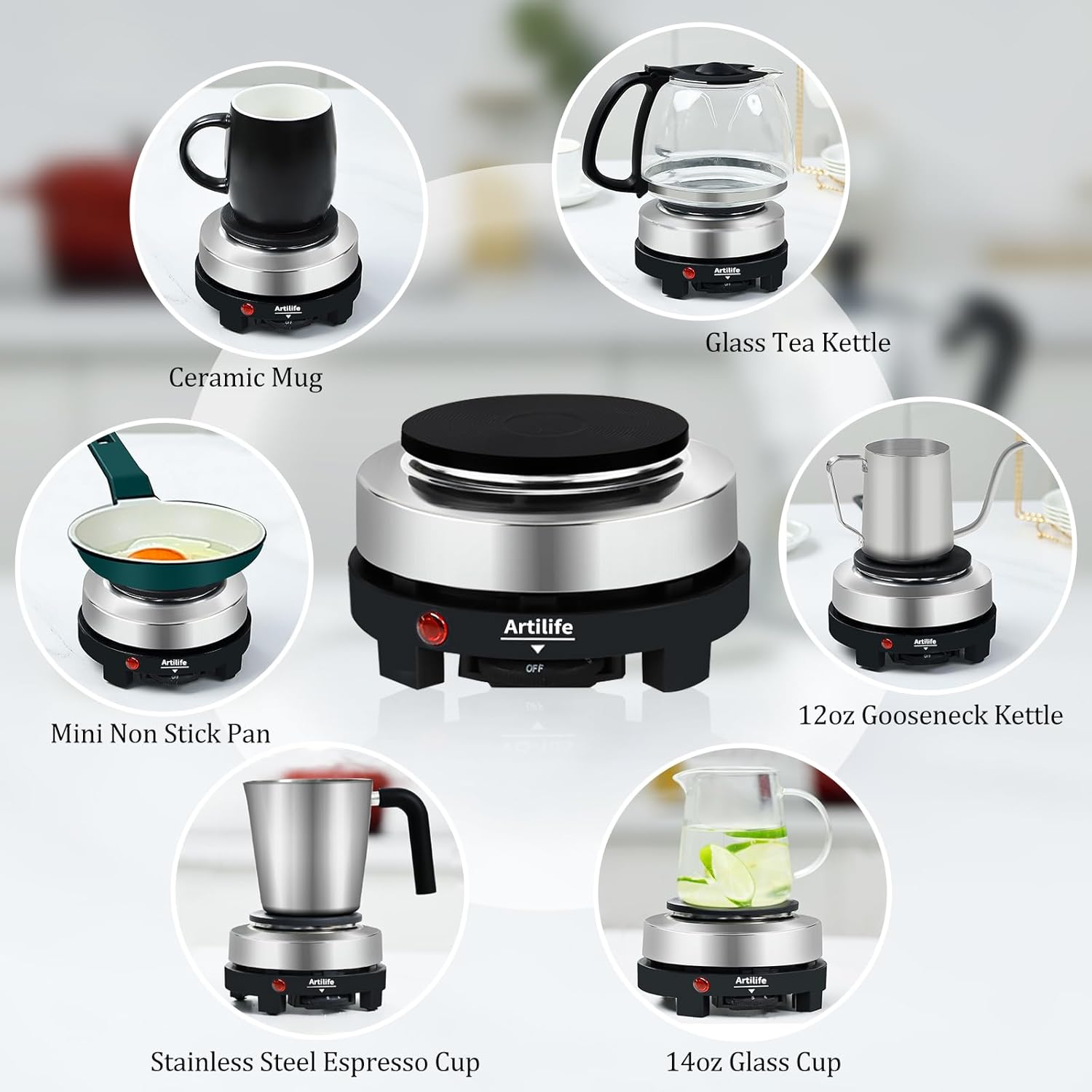 Artilife 500W Small Hot Plate Mini Hot Plate,Artilife 500w Small Electric Hot Plate,Mini Stove Portable Stove Kitchen Cooktop Electric Heater,Perfect Size for Moka Pot 110V - Image 8
